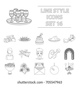 Event service set icons in outline style. Big collection of event service vector symbol stock illustration