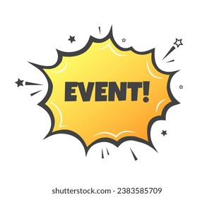 Signo de evento. Plano, amarillo, signo de explosión, icono de evento. Icono de vector