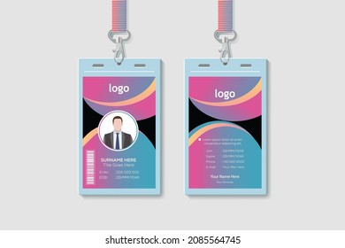 Juego de tarjetas de identificación abstracta del personal de eventos con lanyard. diseño vectorial e ilustración de plantilla de texto. Identificación para empleador y estudiante.