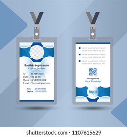 Event staff circle blue abstract id card set with lanyard. vector design and text template illustration. Identification for employer & student.