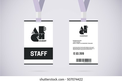 Event Staff Id Card Set With Lanyard. Vector Design And Text Template Illustration