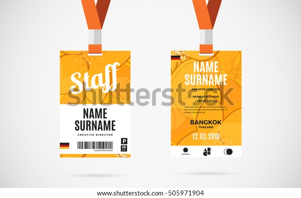 Event staff id card set with lanyard. vector\
design and text template\
illustration