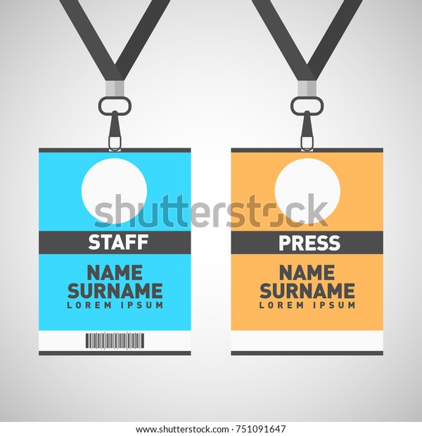 Event\
staff and press id cards set with lanyards.\
Vector