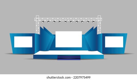 Event Stage design for business conferences, corporate projects presentations,  with slides on projection screens. truss and Light