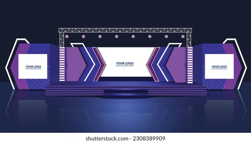 Event Stage design for business conferences, corporate projects presentations, shareholders event or meeting with slides on projection screens.	