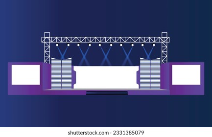 Event Stage design for business conferences, corporate projects presentations, with slides on projection screens. truss and Light