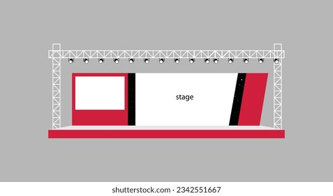 Event Stage design for business conferences, corporate projects presentations, with slides on projection screens, 2d stage, truss and Light