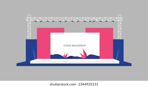 Event Stage design for business conferences, corporate projects presentations, with slides on projection screens, 2d stage, truss and Light