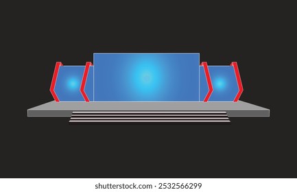 Projeto do Event Stage para conferências de negócios, apresentações de projetos corporativos, com slides, em telas de projeção. Fio e Luz