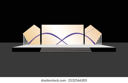 Event Stage design for business conferences, Corporate project presentations, with slides, on projection screens. Truss and Light