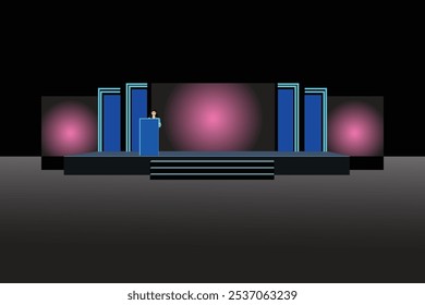 Event Stage design for business conferences, corporate project presentations, with slides, on projection screens. truss and Light, 2D STAGE