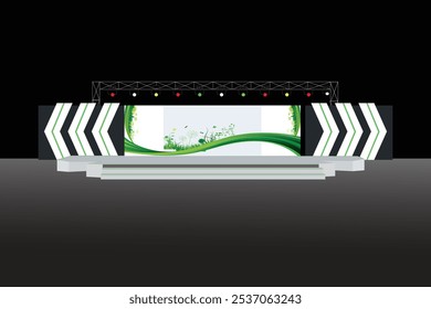 Event Stage design for business conferences, corporate project presentations, with slides, on projection screens. truss and Light, 2D STAGE