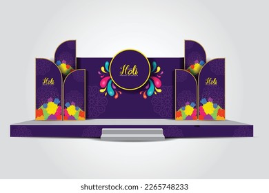 Event Stage design for inian festival holi, corporate projects presentations, shareholders event or meeting. abstract vector illustration design.