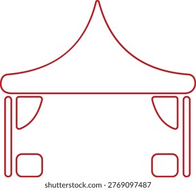 Event tent canopy pavilion icon in black red flat and line style vector illustration, camping shelter marquee gazebo awning symbol pack minimal outline design