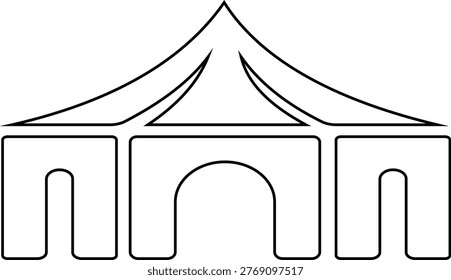 Event tent canopy pavilion icon in black red flat and line style vector illustration, camping shelter marquee gazebo awning symbol pack minimal outline design