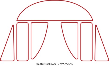 Event tent canopy pavilion icon in black red flat and line style vector illustration, camping shelter marquee gazebo awning symbol pack minimal outline design