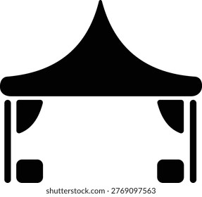 Event tent canopy pavilion icon in black red flat and line style vector illustration, camping shelter marquee gazebo awning symbol pack minimal outline design