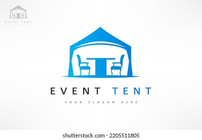 Event tent, table and chairs logo vector design