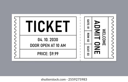 Event Ticket with Date and Price. Modern Admit One Event Ticket