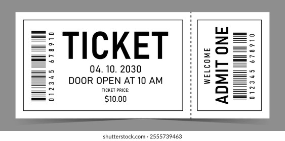 Event Ticket Design - Admit One Example. Black and White Ticket Template. Raffle ticket