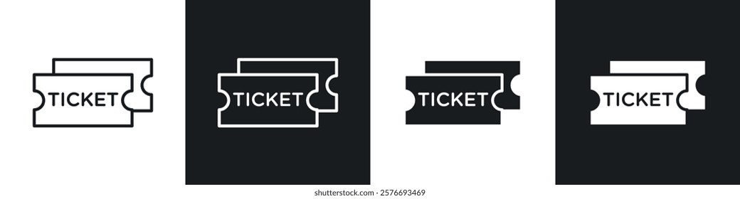 Event ticket icons collection in black and white solid and line style