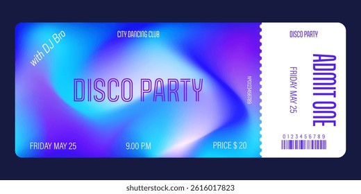 Event ticket template on blue purple neon gradient background. For parties, concerts and other stylish projects. Vector, for web and print. Just add your text.