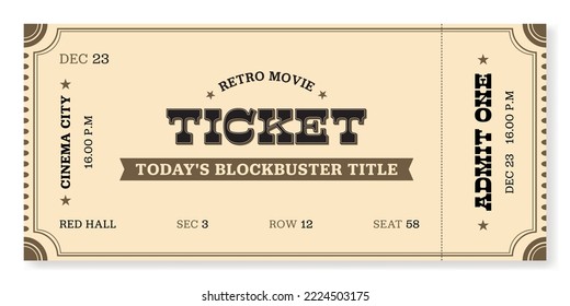 Event ticket template in retro style. For cinemas, parties, clubs, concerts and other events. Vector, printable. Just add your text.