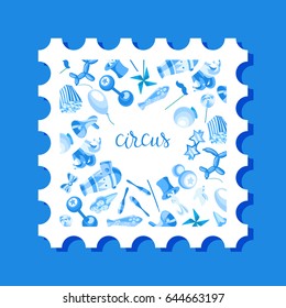 Event tickets for magic show in cartoon style with circus tent flags and editable text vector illustration