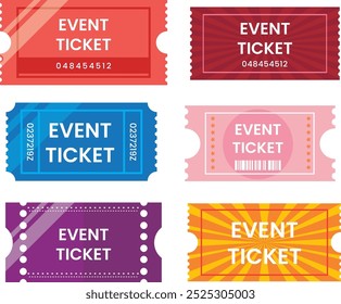 Veranstaltungstickets-flach-design-pack in verschiedenen Farben