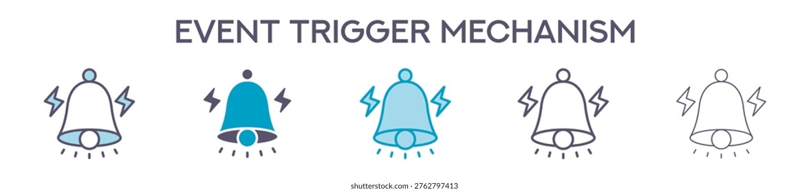Event Trigger Mechanism Element For Design Graphic - Multi Styles. Vector Illustration Of Two Colored And Black. Multiple Icons Designs Can Be Used For Mobile, Ui, Web