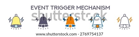 Event Trigger Mechanism Element For Design Graphic - Multi Styles. Vector Illustration Of Two Colored And Black. Multiple Icons Designs Can Be Used For Mobile, Ui, Web