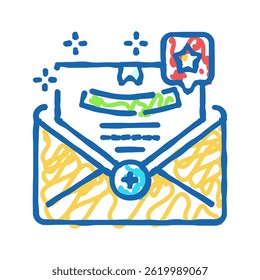Vector de boceto de icono de doodle de correo electrónico activado por evento. signo de correo electrónico activado por evento. ilustración de símbolo aislado