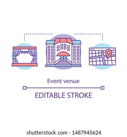 Event venue concept icon. Organization idea thin line illustration. Lease of premises. Event management. Meeting location. Vector isolated outline drawing. Editable stroke