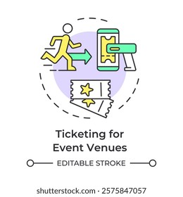 Event venues ticketing multi color concept icon. Security software, entertainment. Round shape line illustration. Abstract idea. Graphic design. Easy to use in infographic, presentation