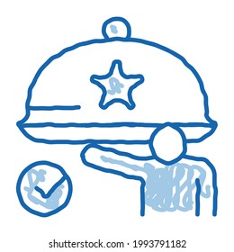 vector de icono de esbozo del camarero de eventos. Cartel del camarero del evento de arte de la línea azul del doodle dibujado a mano. ilustración de símbolo aislado
