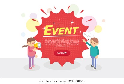 
Event web page. A character holding a loudspeaker. Vector EPS 10