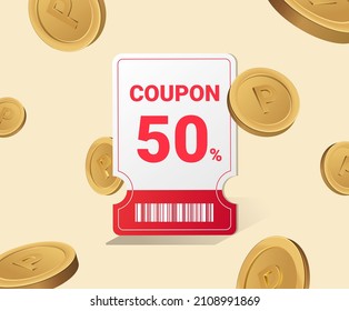 It's an event where you can get half price coupons and amazing points illustration set. bar code, coin, gold, lotto. Vector drawing. Hand drawn style.