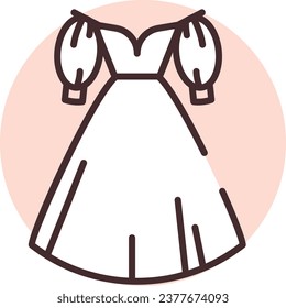 Event white wedding dress, illustration or icon, vector on white background.