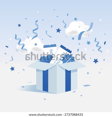 Event winning gift coupon box promotion marketing vector stereoscopic illustration