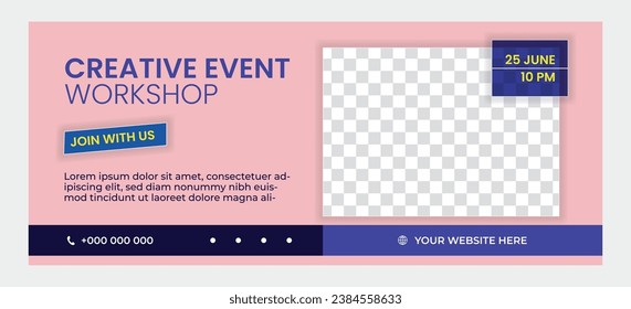 Event Workshop Banner Template Design. Business Web Horizontal Banner Marketing