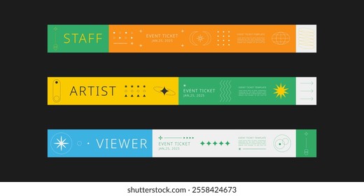 Event wristband. Customizable event wristband template. Design for festival, concert, party, and corporate events. Features a clean, modern layout with vibrant colors and space for logos or text. Perf