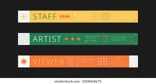 Event wristband. Customizable event wristband template. Design for festival, concert, party, and corporate events. Features a clean, modern layout with vibrant colors and space for logos or text. Perf