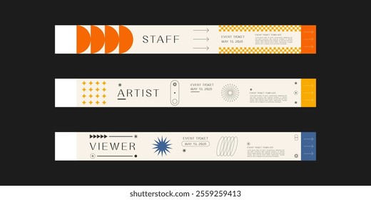 Event wristband. Customizable event wristband template. Design for festival, concert, party, and corporate events. Features a clean, modern layout with vibrant colors and space for logos or text. 