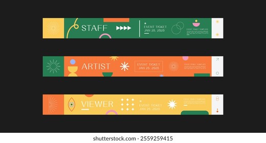 Event wristband. Customizable event wristband template. Design for festival, concert, party, and corporate events. Features a clean, modern layout with vibrant colors and space for logos or text. 