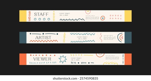 Event wristband. Customizable event wristband template. Design for festival, concert, party, and corporate events. Features a clean, modern layout with vibrant colors and space for logos or text. 