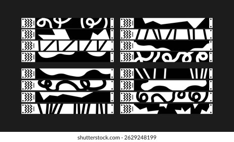Event Wristband Vector Bundle — a lively mix of stylish wristband layouts for music festivals, nightlife, VIP zones, staff access, and branded occasions. Eye-catching colors and modern shapes.