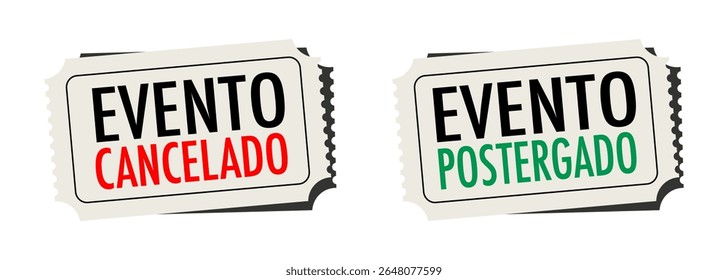 Evento Cancelado, Evento Postergado, Evento cancelado, Evento adiado em espanhol