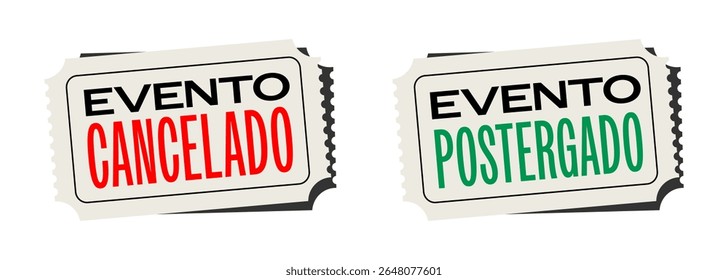 Evento Cancelado, Evento Postergado, Evento cancelado, Evento adiado em espanhol