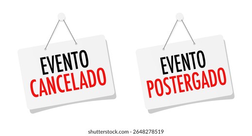 Evento Cancelado, Evento Postergado, Evento cancelado, Evento adiado em espanhol