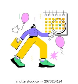 Events abstract concept vector illustration. Corporate events, event calendar, notification, website menu bar, UI element, business meeting, commercial exhibition, schedule abstract metaphor.